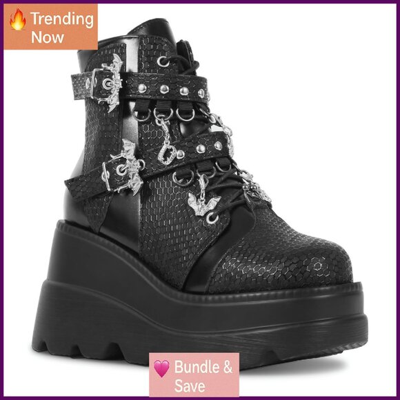 Chunky Wedge Ankle Boots DIY Platform Combat Boots Lightweight Waterproof - Picture 1 of 8